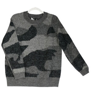 Cyrus Gray Black Camo Sweater Mens Large Pullover Wool Stretch Blend Soft Fuzzy